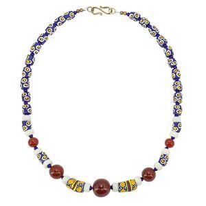 Bold Tribal Artisan Necklace Krobo Beads Carnelian Lapis Lazuli Jade Lampwork